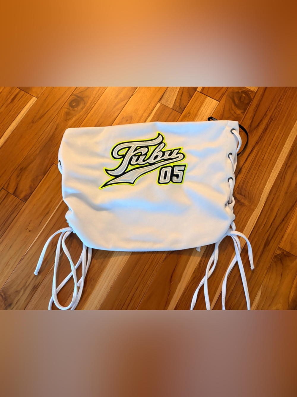 FUBU White Drawstring crop top with Neon Logo